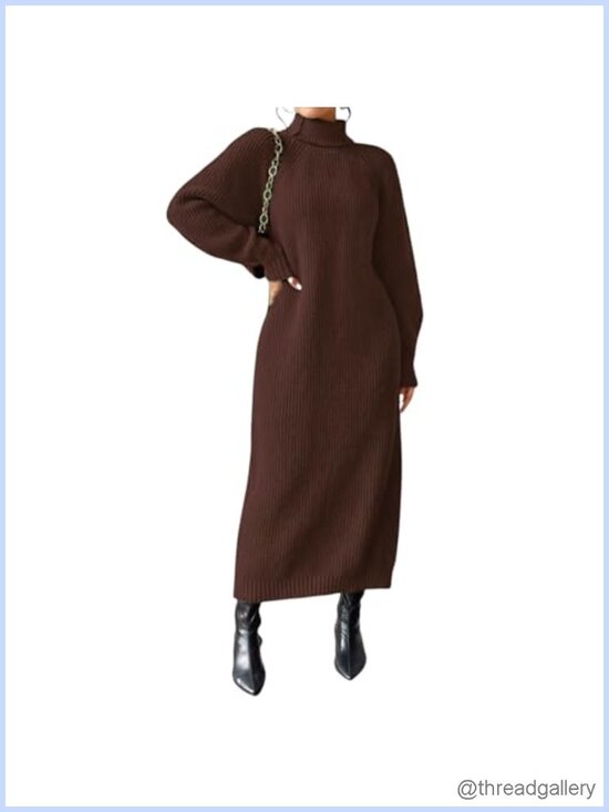 Dresses & Skirts - Oversized Chunky Knit Maxi Sweater Dress Turtleneck Long Sleeve Pullover